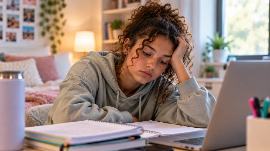 Teen feeling tired and overwhelmed by schoolwork